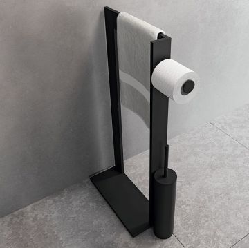 Стойка напольная Novellini (Новеллини) Kuadra с полотенцедержателем, держателем для туалетной бумаги и ершиком, Черный матовый, R90AKFPSRS-H