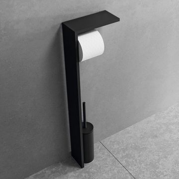Стойка с держателем туалетной бумаги и ершиком для унитаза Novellini (Новеллини) Kuadra, черный матовый, R90AKFPRS-H