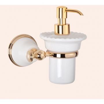 Подвесной дозатор TW collection Harmony керамический для жидкого мыла, белый, золото, TWHA108bi/oro