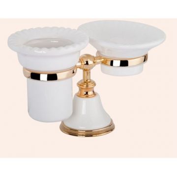 Настольный держатель TW collection (Тв Коллектион) Harmony с мыльницей и стаканом, керамика, Золото, TWHA141bi/oro
