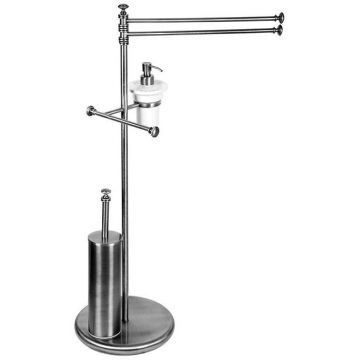 Стойка напольная TW collection (Тв Коллектион) Harmony комбинированная, двойной полимерный держатель, керамический дозатор (белый) , держатель туалетной бумаги, ершик, Хром, TWHA004cr