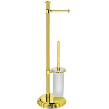Стойка с аксессуарами Colombo (Коломбо) Hermitage 73 см, туалетный ерш, держатель туалетной бумаги, матовое стекло, Золото, B3318.HPS