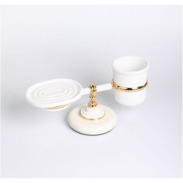 Мыльница, стакан настольные керамические Stil Haus (Стил Хаус) Giuno, цвет белый -золото G15М(04)