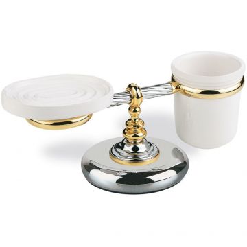 Мыльница, стакан настольные керамические Stil Haus (Стил Хаус) Giuno, цвет хром - золото G15М(02)