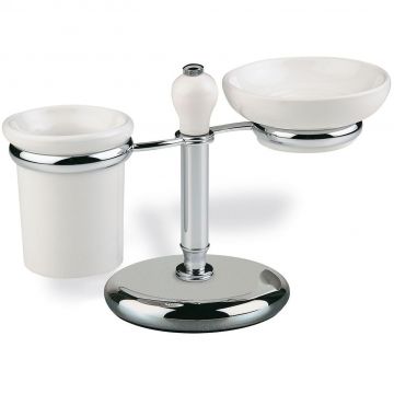 Мыльница, стакан настольные керамические Stil Haus (Стил Хаус) Nemi, цвет хром - белая керамика N15m(39)