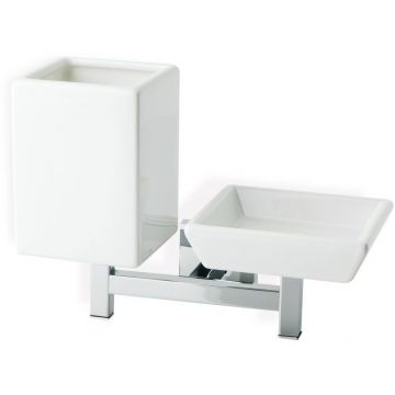 Мыльница, стакан настенные керамические Stil Haus (Стил Хаус) Urania, цвет черный матовый - белая керамика U14(23-BI)