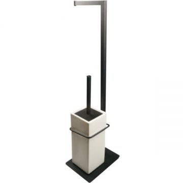 Стойка: бумагодержатель, ерш керамический Stil Haus (Стил Хаус) Urania, цвет черный матовый - белая керамика U20(23-BI)