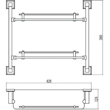Полка Savol (Савол) прямая, двойная, стеклянная 40 см хром S-09522