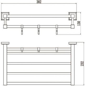 Полка для полотенец Savol (Савол) 40 см, 3 крючка хром S-409544