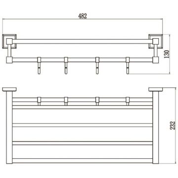 Полка для полотенец Savol (Савол) 50 см, 4 крючка хром S-509544