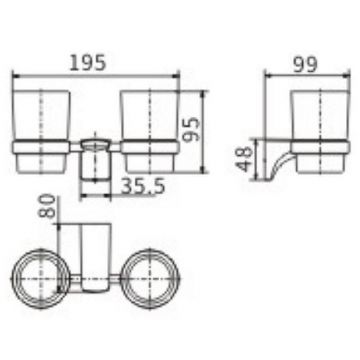 Стакан для зубных щеток Ceramalux (Керамалюкс) Monelli 70003 двойной, черный матовый