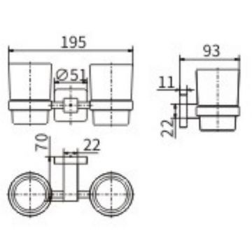 Стакан для зубных щеток Ceramalux (Керамалюкс) Quadro 61903 двойной, хром