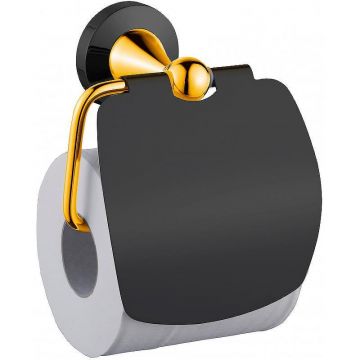 Держатель туалетной бумаги Ceramalux (Керамалюкс) Luxury 57507 с крышкой, черный,золото