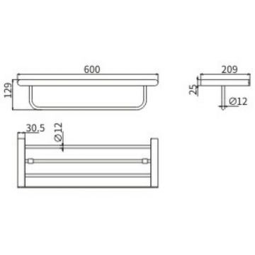 Полка для полотенец Ceramalux (Керамалюкс) Florenzia 63110, золото матовое