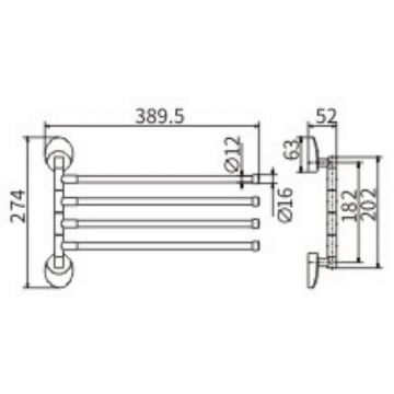 Полотенцедержатель Ceramalux (Керамалюкс) Valencia 73214-4 поворотный, хром
