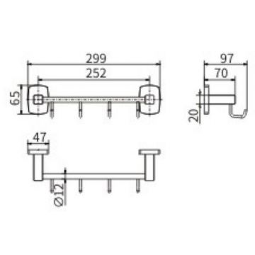 Вешалка для полотенец Ceramalux (Керамалюкс) Cube 12618, хром