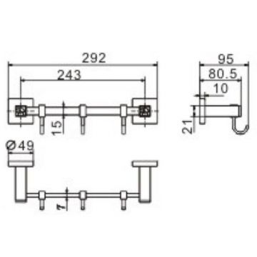 Вешалка для полотенец Ceramalux (Керамалюкс) Venezia 88618-1, хром