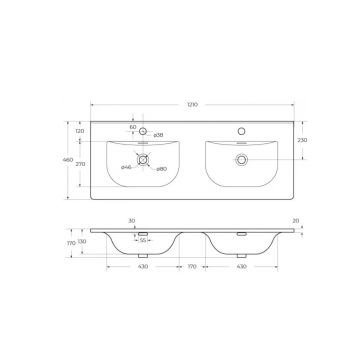 Керамическая раковина BelBagno (Бельбагно) Uno с двумя чашами BB-8099-120-2, 1210x460x170 белый