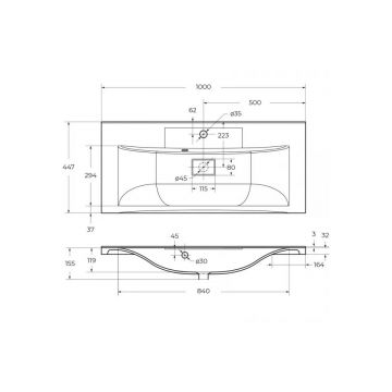 Раковина из искусственного камня BelBagno BB1000/445-LV-ART-PR-NERO, 1000x455x150 черный матовый