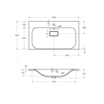 Раковина из литьевого мрамора BelBagno BB800/450-LV-MR-FT, 800x450x142 белый