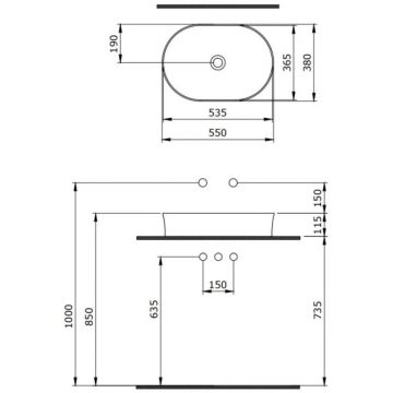 Раковина Berges Ego SL накладная овал, 55x38 см, цвет матовый серый, без отверстия под смеситель (0181612)