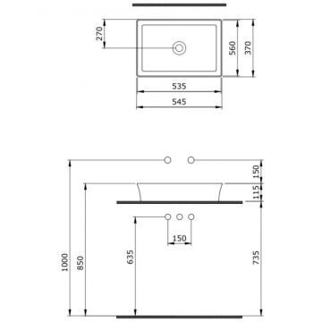Раковина Berges (Бергес) Ego SL накладная, 55x38 см, цвет матовый белый, без отверстия под смеситель (0181209)