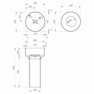 Раковина отдельностоящая прозрачная Abber (Аббер) Kristall оливковая 450х450х900 мм AT2702Vesuvian