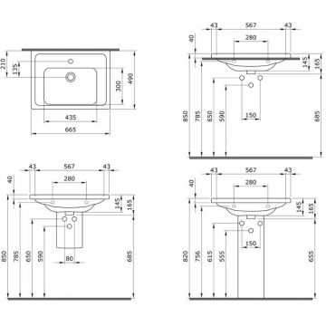 Раковина Bocchi (Боччи) Taormina Pro, база 66.5 см 1007-001-0126 белая