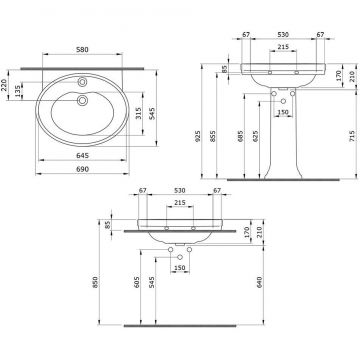 Раковина Bocchi (Боччи) Verona/Loreto, база 69 см 1047-001-0126 белая