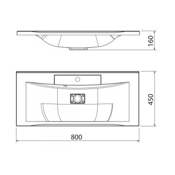 Раковина кварцевая для ванной Uperwood (Упервуд) Elen Quartz, 80 см, прямоугольная, черный матовый, уголь 297000019