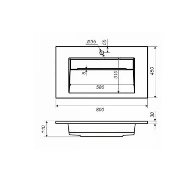 Раковина для ванной Uperwood (Упервуд) Next, 80 см, прямоугольная, белый глянцевый 290000009