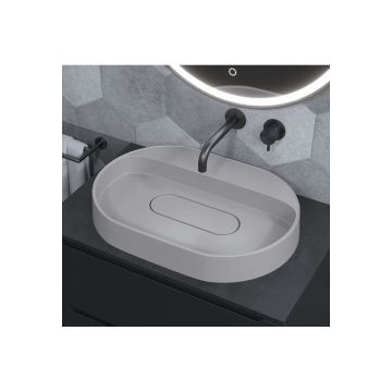 Раковина для ванной накладная кварцевая Uperwood (Упервуд) Tanos Quartz, 55 см, овальная, с декоративной накладкой, без отверстия для смесителя, жасмин RTanosQuartz55J