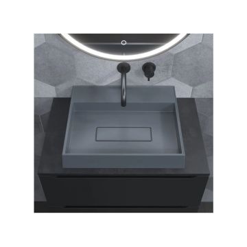 Раковина для ванной накладная кварцевая Uperwood (Упервуд) Tanos Quartz, 50 см, прямоугольная, с декоративной накладкой, без отверстия для смесителя, бетон RTanosQuartz50B