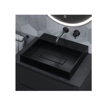 Раковина для ванной накладная кварцевая Uperwood (Упервуд) Tanos Quartz, 50 см, прямоугольная, с декоративной накладкой, без отверстия для смесителя, космос RTanosQuartz50K