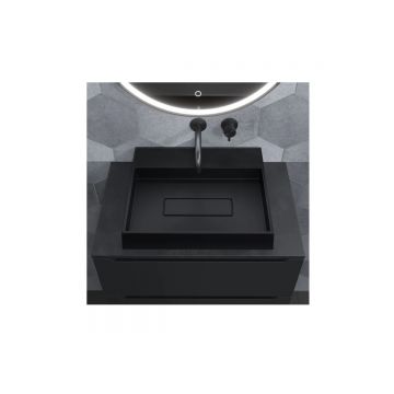 Раковина для ванной накладная кварцевая Uperwood (Упервуд) Tanos Quartz, 50 см, прямоугольная, с декоративной накладкой, без отверстия для смесителя, уголь RTanosQuartz50U