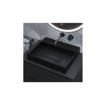 Раковина для ванной накладная кварцевая Uperwood (Упервуд) Tanos Quartz, 50 см, прямоугольная, с декоративной накладкой, без отверстия для смесителя, уголь RTanosQuartz50U