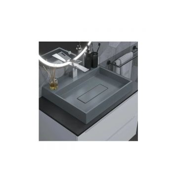 Раковина для ванной накладная кварцевая Uperwood (Упервуд) Tanos Quartz, 50 см, прямоугольная, с декоративной накладкой, бетон 291030049