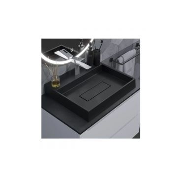 Раковина для ванной накладная кварцевая Uperwood (Упервуд) Tanos Quartz, 50 см, прямоугольная, с декоративной накладкой, уголь 2911030051