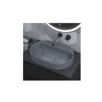 Раковина для ванной накладная кварцевая Uperwood (Упервуд) Tanos Quartz, 55 см, овальная, с декоративной накладкой, без отверстия для смесителя, бетон RTanosQuartz55B