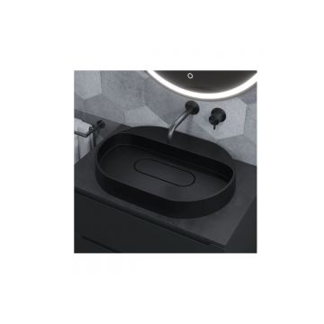 Раковина для ванной накладная кварцевая Uperwood (Упервуд) Tanos Quartz, 55 см, овальная, с декоративной накладкой, без отверстия для смесителя, уголь RTanosQuartz55U