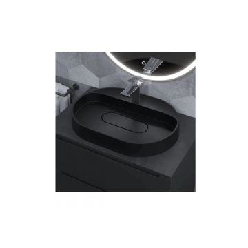 Раковина для ванной накладная кварцевая Uperwood (Упервуд) Tanos Quartz, 55 см, овальная, с декоративной накладкой, уголь 291030524