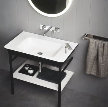 Раковина Agape (Агапе) Novecento XL на стальной базе 90x55x13 см, без отверстий, напольная, цвет: матовый белый/темный серый ACER10700RBG *0