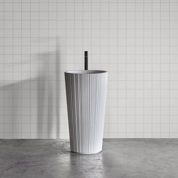 Раковина Antonio Lupi (Антонио Лупи) Plisse 47х85 см, без отверстий, напольная, слив в пол, с сифоном, донным клапаном и шлангом, Flumood, цвет: белый PLISSE