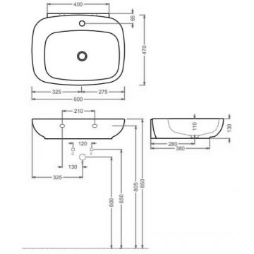 Раковина Artceram (Арткерам) Dial 60x47 см, подвесная/накладная, 1 отверстие, цвет: белый DAL001 01 00