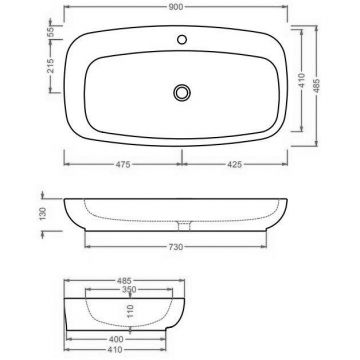 Раковина Artceram (Арткерам) Dial 90x48 см, накладная, 1 отверстие, цвет: белый DAL004 01 00