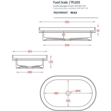Раковина Artceram (Арткерам) Fuori Scala 58х36 см, без отверстий, встраиваемая, без перелива, цвет: grigio oliva TFL033 15 00