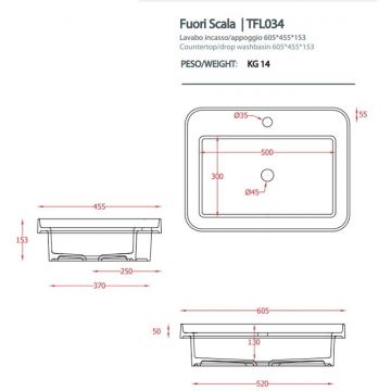 Раковина Artceram (Арткерам) Fuori Scala 60х45 см, встраиваемая, с 1 отверстие, без перелива, цвет: denim TFL034 37 00
