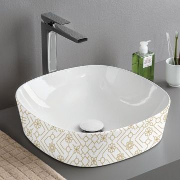 Раковина Artceram (Арткерам) Ghost 42 см, без отверстий, без перелива, на столешницу, цвет: белый глянцевый, декор: El moro GHL001 01 90 акция