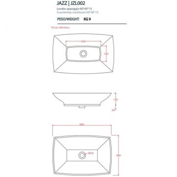 Раковина Artceram (Арткерам) Jazz 60х40 см, без отверстий, накладная, цвет: белый матовый JZL002 05 00