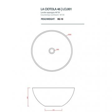 Раковина Artceram (Арткерам) LA Ciotola 46 см, накладная, без отверстий, без слива-перелива, цвет: белый LCL001 01 00